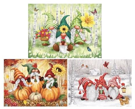 Bits and Pieces 1000 Piece Puzzles for Adults - Large 20 x 27 Jigsaw Puzzles 1000 Pieces Spring Fall & Winter Gnomes, Random Die Cut, No 2 Pieces Alike, Seasonal Gnomes Set of 3