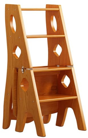 JYHHGDS Klappbare Trittleiter aus Massivholz mit 4 Ebenen, umwandelbarer multifunktionaler 3-in-1-Leiterstuhl aus Holz, Präsentationsleiter und Lagerregal für die Bibliothek (G)
