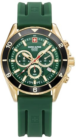 Swiss Alpine Military Herren-Armbanduhr Chronograph Analog Quarz Silikon 7034.9