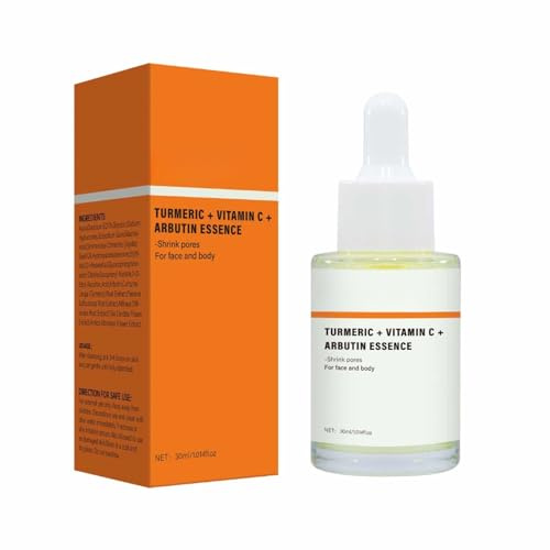 Sérum de soin de la peau au curcuma pour le visage, contient du curcuma + de la vitamine C + une solution d'arbutine, hydratant et réparateur de la peau, hydrate la peau sèche, combat les rougeurs,