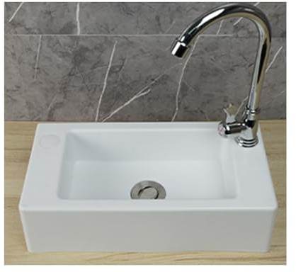 XRB2050 Lavabo de Baño, 16x8x4inch Cuadrado Lavabo Colgante, Lavabo de Plastico para Poner Sobre Encimera de Muebles de Baños y Aseos Encimera/Montaje en Pared C Grifos de Agua Fría