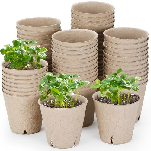GOTVUGE 50pcs 8cm Seed Starter Pots for Seedlings, Peat-Free Biodegradable Small Nursery Pots for Plants