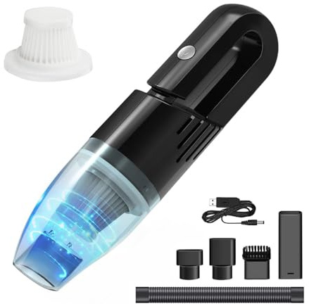 PALUPLUS Aspiratore Portatile Senza Fili, Misura 29x8 cm, Filtro Removibile e Lavabile, 5 Adattatori Inclusi, Ricarica Batteria USB, ideale per Auto, Casa e Ufficio, Potenza 120W -1004M