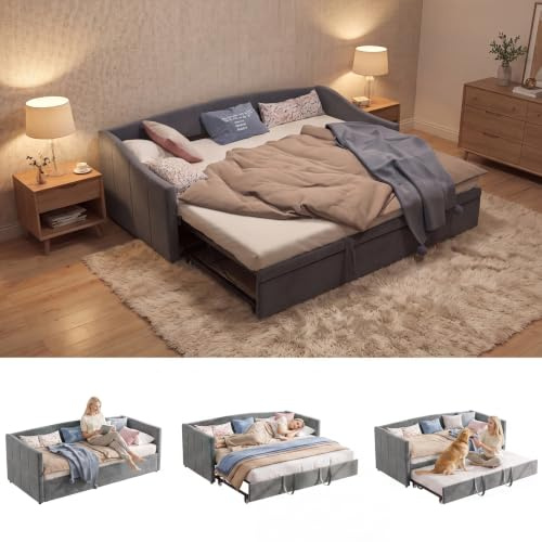 FOERPL Sofá cama convertible de 90 x 200 cm de tela aterciopelada – 2 plazas individual extraíble con marco extensible acolchado