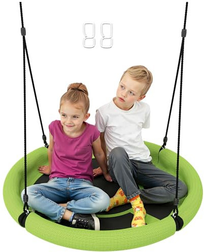 AIYAPLAY Nest Swing Seat for Kids, 100 cm Diameter Tree Swing Set w/Height Adjustable Hanging Ropes, for Outdoor, Playground, Garden, Green