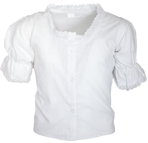 MS-Trachten Camicetta tradizionale Dirndl per bambini, colore bianco, bianco, 140