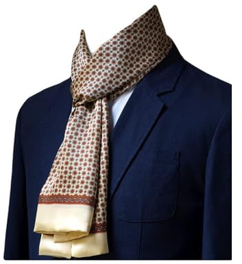 UK_Stone herr 100 % ren silkesscarf vintage klassiskt mönster dubbelskikt tryckt, #3 beige, en storlek