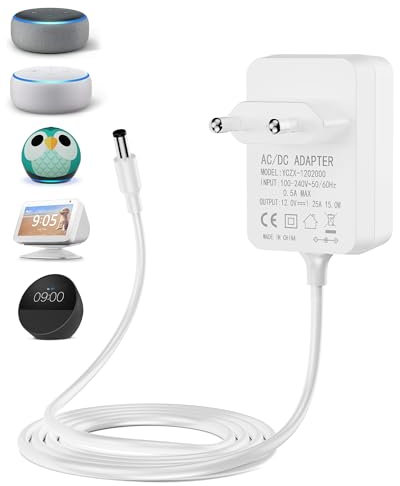 RENGOGA Alimentatore di corrente da 15 W per Echo Dot (3ª/4ª gen.) Echo Dot con orologio Echo Dot Kids Edition (3ª/4ª gen.) Echo Show 5 (1ª/2ª gen) Echo Spot e Fire TV Cube Caricatore Caricabatterie