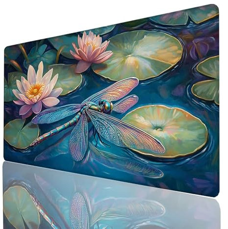 Tappetino Mouse Animale 140x60x0.3cm, Tappetino Gaming Libellula Sottomano Scrivania per Compatibile Con Tastiera Wireless e Mouse Wireless,Impermeabile Mousepad per Accessori Scrivania Gaming GYL3270
