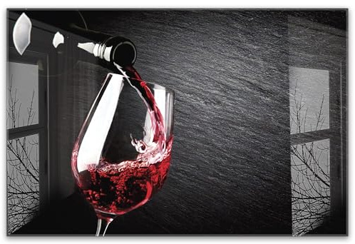 timalo Küchenbild aus Acrylglas modernes Wandbild Glasbild Deko Küche XXL Acryl-Bild wie Glas | 60x40cm Rotwein im Weinglas Schieferplatte, Wein