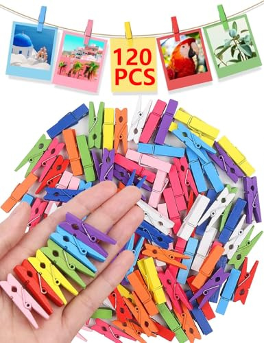 120 Mini Pinces à Linge en Bois Léger, Décoration Maison et Les Photos, Pinces à Linge en Bois Naturel pour Artisanat et Déco Mariage Photo (Couleur, 3,5cm)