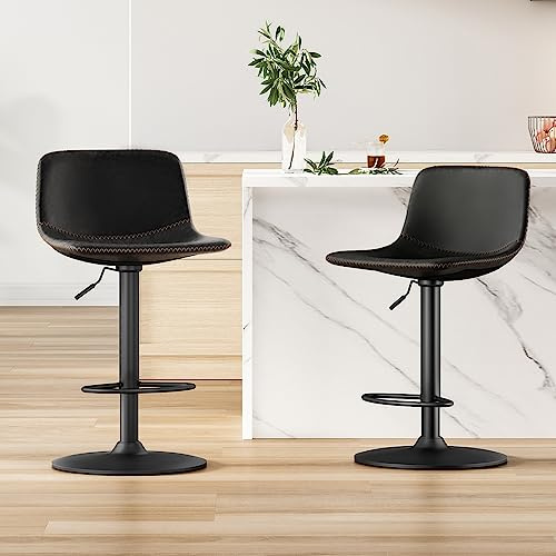 Adjustable Bar Stools Set of 2, Mid Century Modern Swivel Industrial with Back Support Counter Height Bar Chairs Pu Leather for Kitchen Island Rustic Barstools