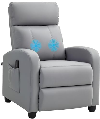 HOMCOM Massagesessel Relaxsessel mit Fernbedienung, 2 Massagezonen, 8 Programme, 5 Intensitätsstufen, 1 Seitentasche und Timer, mit PU-Bezug, 68 x 88 x 98 cm, Hellgrau