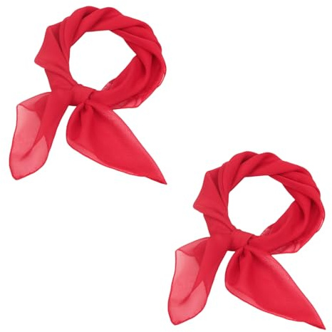Bodeshis 2 Pack Red Neck Scarf, Red Neckerchief for Women, Chiffon Scarf for Stylish Accessories, Versatile Bandana for Neck and Hair, 65 x 65 cm