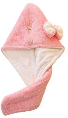 LCUVIMPEX Hair Drying Towels, Hair Wrap Towels, Bamboo Charcoal Hair Turban Towel Cap Loop Button Multicolor Adult(2 Layer Pink)