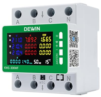 Wattive WiFi Compteur Electrique Triphasé, 9 en 1 Compteur d'énergie AC 85-290V 80A Tuya Smart Meter Wattmetre 3 Phasé Compteur d'électrique LED KWh Voltmètre Ampèremètre avec Protection Multiple