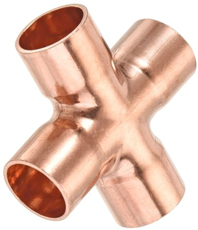 TA-VIGOR 15mm ID 4-Way Copper Cross Pipe Fitting, End Feed Equal Pipe Connector Copper Coupling for HVAC, Plumbing & Refrigeration – 1PCS