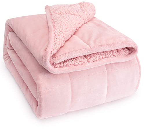 Sivio Weighted Blanket for Adult, 7 kg Sherpa Heavy Blanket with Soft Flannel Reversible, Queen Size, Extra Warm Cozy Fluffy Weighted Blanket, 150x200 cm Dual Sided, Pink
