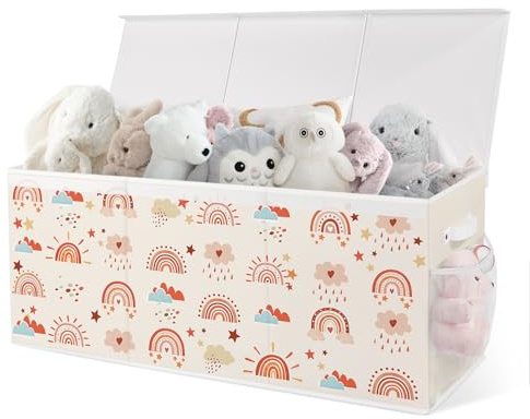 omedecal Baul Juguetes Infantil, Zapatero Cesta Organizador Almacenaje Juguetes Infantil, 124L, Tela Oxford, Plegable, para Dormitorio, Sala de Juegos, 96 x 32 x 40 cm - Arcoíris
