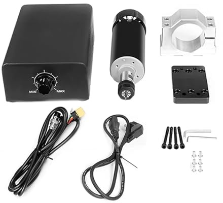 YVAAASIYC Kit Motore mandrino raffreddato ad Aria ER11 da 500 W, 12.000 Giri/min, con Alimentatore, Staffa da 52 mm for fresatrice CNC e incisore TTC450