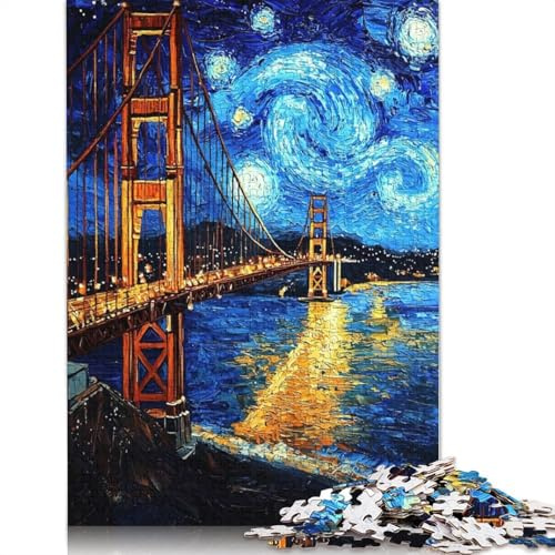 Puzzle 1000 pièces Golden Gate Bridge Nuit étoilée pour Adultes, Cadeau d'halloween, Jeu éducatif, défi, 1000 pièces (38 x 26 cm)