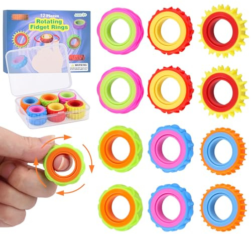 Fidget Bague Jouets pour enfants et adultes, 12 anneaux anti-stress pour acupression, anneau Anxiety Fidget Spinner Ring Anxiety Fidget Spinner Ring, sensoriel autisme pour jouets, apaisant en cas de
