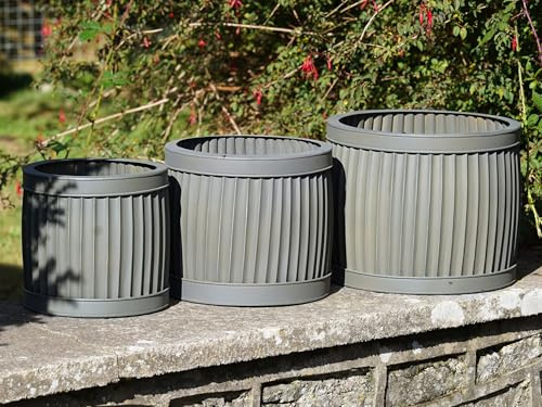 Set of 3 Large Metal Ribbed Dolly Tubs 3pcs Planter Outdoor Garden Flower Pot Trough Galvanised Vintage Style Tub