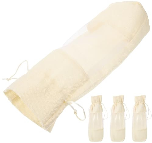 HONITANO 4 Stück Weinflaschen beutel aus Grobem Jutestoff mit Sichtfenster Dekorative Geschenktaschen mit Kordelzug Praktische Verpackungstaschen für Weinflaschen Wiederverwendbar und