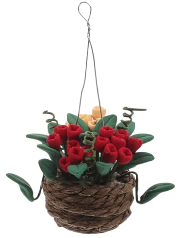 TOYANDONA Miniature Hanging Basket Decoration Lifelike Miniature Flowers for Dollhouse Accessories for Fairy Garden Micro Landscape Decor