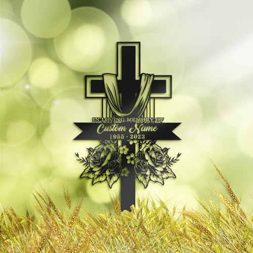 Personalised Floral Cross Memorial Stake, Cemetery Marker, Bereavement Gifts, Grave Decorations, Memorial Plaques, Sympathy Sign, Grave Marker, Remembrance Plaque, Garden Decor, Cross Sign