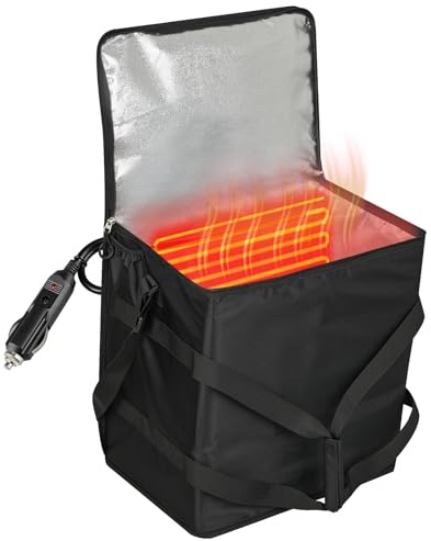 Gendezone Insulated Heated Pizza Delivery Bag with Handle - Portable Vehicle Food Warmer,Padded Heated Pizza Carrier Bag with12-volt Cigarette-lighter Power Port