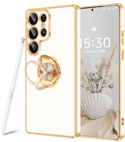 Fingic for Samsung Galaxy S26 Ultra Case 360° Rotatable Ring Holder Shiny