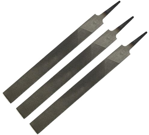 Juego de 3 limas planas de acero de 150 mm para carpintería de metal y lijado de madera, dientes medianos, acabado preventivo de óxido