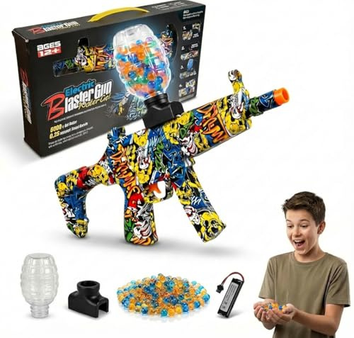 SGM Electric Gel Ball Blaster Gun Kit – Rapid-Fire Splatter Ball Toy with 10,000 Water Beads, Hopper, Rechargeable Battery & Safety Goggles for Outdoor Garden Games, Team Battles | Ages 14+ -780