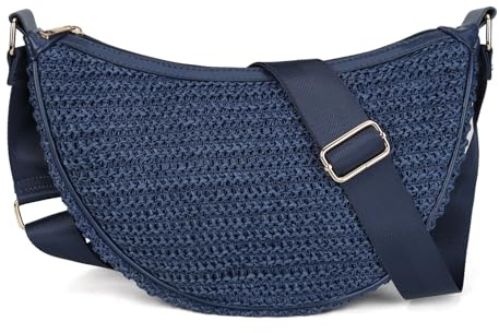 Gladdon Bolso de hombro para mujer, bolso de paja, media luna, bolso cruzado, trenzado, boho, verano, bolso de playa ligero