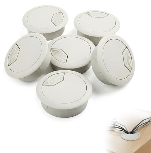 Jetstream 6 Piezas Pasacables de Escritorio, Tapa Pasacables de Escritorio de 50mm, Pasacables Redondos, Cubierta de Cables de Plástico, Compatible con Escritorios y Mesas de Trabajo, Gris