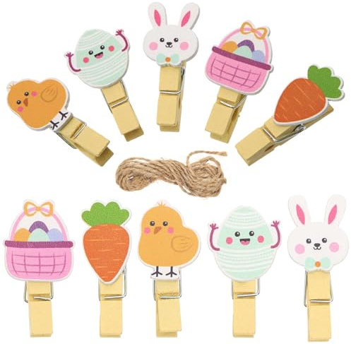 ROMISBABA Mollette da Bucato in Legno a Forma di Coniglio, Clip Fotografiche Pasquali Piccole, Resistenti e Decorative per Foto e Appunti, Set da 40 Pezzi per Decorazioni e Lavoretti