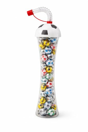 Football Party Cups with Chocolate Balls - Kids Football Party Favours - Soccer Party Bag Fillers - Team Celebration Gifts - Football Themed Party Cups with Straw