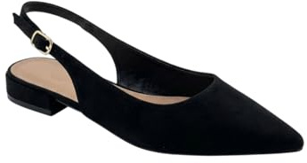MODELISA - Zapatos Slingback para Mujer, Bailarinas de Punta con Correa Ajustable, Zapato Plano Elegante para Fiesta (Negro, Sistema Tallas Calzado EU, Adulto, Mujer, Números, Mediano, 39)