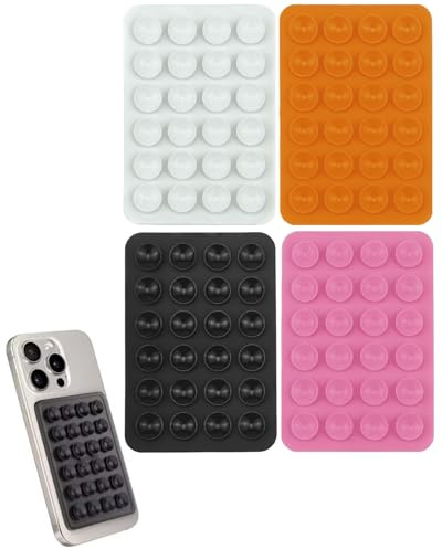 TBCDS 4pcs Ventouse Téléphone Portable Double Face Silicone, Support Forte Adhérence Mains Libres Antidérapant pour Selfies Vidéos & Vlogs (Noir, Blanc, Rose, Orange)