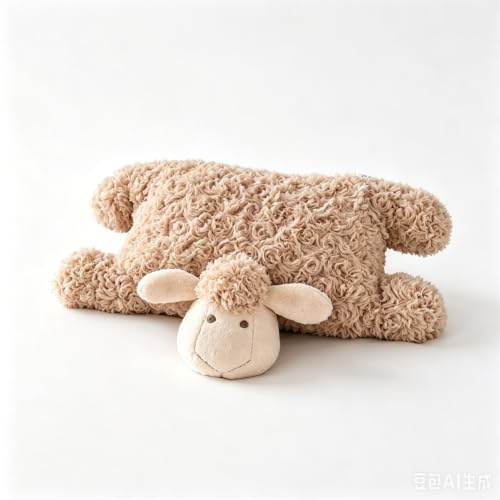 JORCEDI Niedliches Schaf Plüschkissen in Beige, weiches Lamm Kuscheltier in Liegehaltung, süßes Plüschtier Schaf als Sofakissen, Geschenk für Kinder Mädchen und Jungen (mi,55cm)