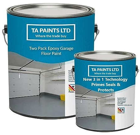 T A Paints Ltd Two Pack Epoxy Resin Garage Floor Paint 3 In 1 Primer Sealer Protect Heavy Duty 2k Industrial Factory Floor Coating for Concrete Stone Brick (Grey BS 00 A 09 5L)