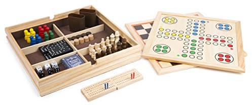 small foot Spielesammlung 9 in 1 aus Holz, Klassische Gesellschaftsspiele für die Familie, für Kinder ab 6 Jahren, 11277