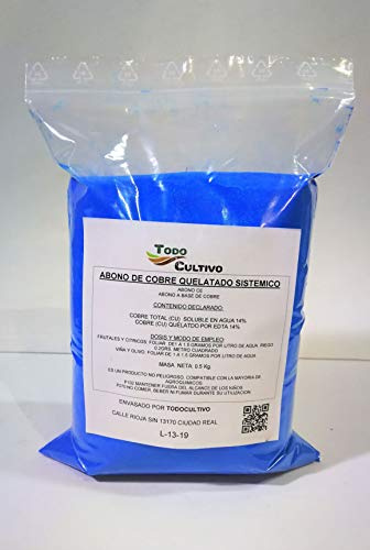 Todo Cultivo Fertilizante quelato abono de Cobre para Plantas sistemico ecologico. 500 Gramos. Corrector carencia de Cobre. Recuperdador Plantas