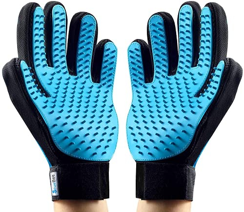 BlueBee Guantes Quita pelos Mascota - Cepillo para Perros y Gatos Lavable y Reutilizable para Animales Pequeños Medianos y Grandes con Pelaje Corto a Largo (2 Guantes) Guantes Azul