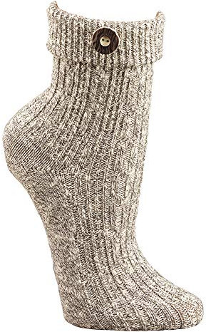krautwear Herren Damen Trachtenstrümpfe Trachten Umschlag-Söckchen Socken mit Wolle Natur Beige Creme Handgekettelt Oktoberfest Karneval (sil-43-46)