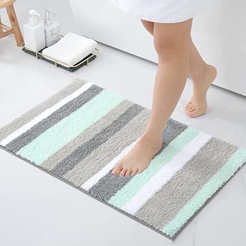Homaxy Mikrofaser Badezimmerteppich Badematte rutschfest–50x80cm, Grün/Grau | flauschig&weich, angenehm auf der haut, hohe saugfähigkeit, rutschfeste rückseite, maschinenwaschbar, weit verbreitet