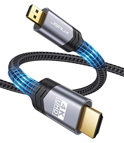 JSAUX 4K Micro HDMI Kabel 3M, Micro HDMI auf HDMI Kabel mit Ethernet, UHD 4K, 3D, ARC Funktioniert, HDMI D auf HDMI A Kabel Kompatibel mit Raspberry Pi 4, Hero 8/7/6/5, Alpha, Sony, Kanon Grau