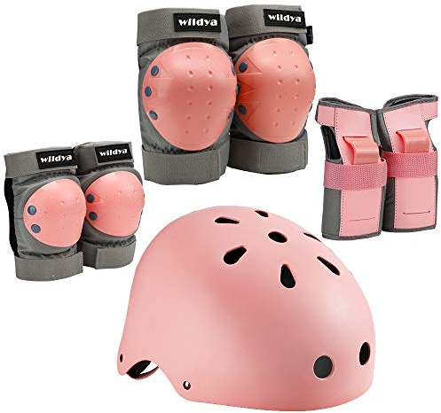 wildya Kinder fahrradhelm, Kleinkindhelm verstellbar für Kinder/Jugendliche/Erwachsene, Knieschoner, ellenbogenschoner, handgelenkschutz, Kinder schutzausrüstung Set für Skateboard (Pink, L)