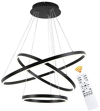 Lichtsse Pendelleuchte LED 85W | 5950LM LED Deckenlampe Esszimmerlampe hoehenverstellbar 3 Kreise moderne Kronleuchter aus Acryl in schwarz für Wohnzimmer Schlafzimmer Studio Laden, 40+60+80cm